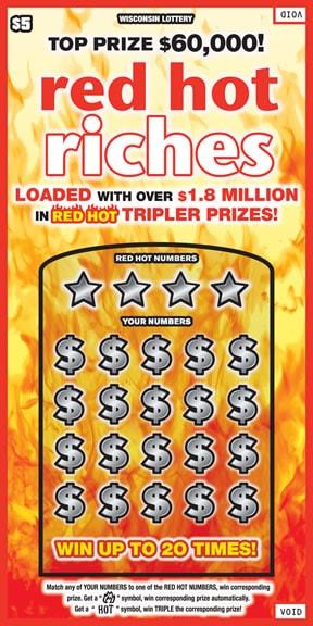 Red Hot Riches instant scratch ticket from Wisconsin Lottery - unscratched