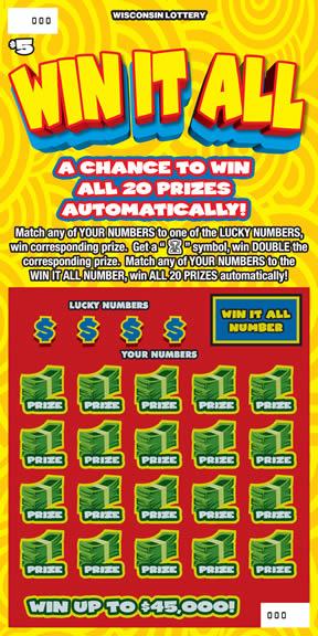 Win it All instant scratch ticket from Wisconsin Lottery - unscratched