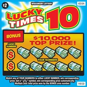 Lucky Times 10 instant scratch ticket from Wisconsin Lottery - unscratched