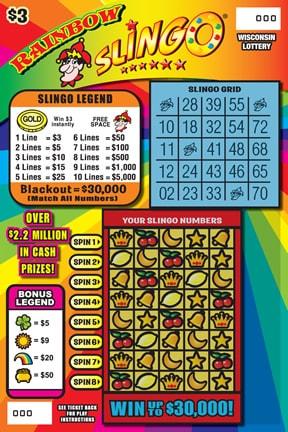 Rainbow Slingo instant scratch ticket from Wisconsin Lottery - unscratched