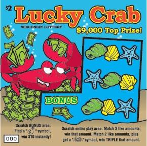 Lucky Crab instant scratch ticket from Wisconsin Lottery - unscratched