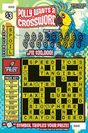 Polly Wants a Crossword instant scratch ticket from Wisconsin Lottery - unscratched
