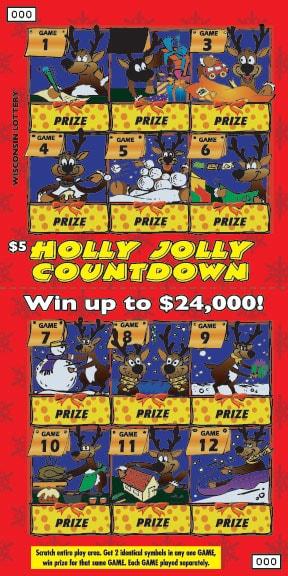 Holly Jolly Countdown instant scratch ticket from Wisconsin Lottery - unscratched