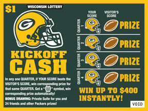 Kickoff Cash instant scratch ticket from Wisconsin Lottery - unscratched