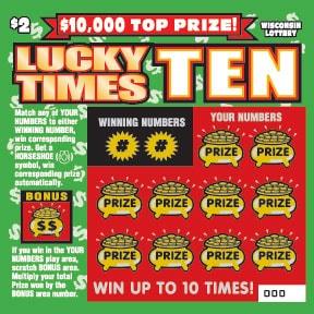 Lucky Times Ten instant scratch ticket from Wisconsin Lottery - unscratched