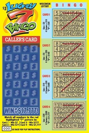Lucky 7 Bingo instant scratch ticket from Wisconsin Lottery - unscratched