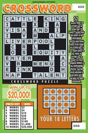 Crossword instant scratch ticket from Wisconsin Lottery - unscratched