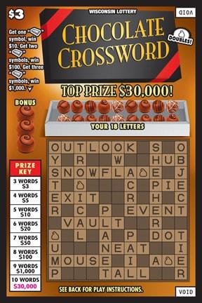 Chocolate Crossword instant scratch ticket from Wisconsin Lottery - unscratched