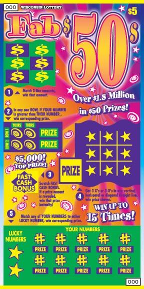 Fab $50s instant scratch ticket from Wisconsin Lottery - unscratched