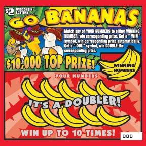 Go Bananas instant scratch ticket from Wisconsin Lottery - unscratched