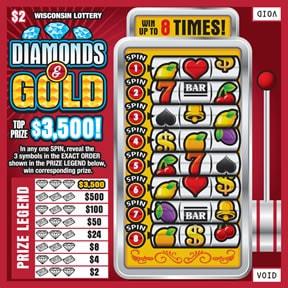 Diamonds and Gold instant scratch ticket from Wisconsin Lottery - unscratched