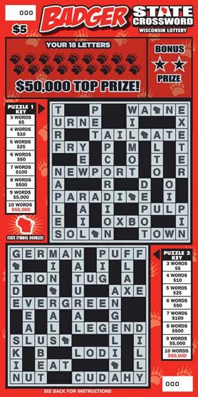 Badger State Crossword instant scratch ticket from Wisconsin Lottery - unscratched