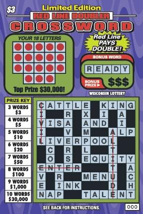 Red Line Doubler Crossword instant scratch ticket from Wisconsin Lottery - unscratched