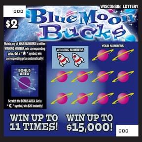 Blue Moon Bucks instant scratch ticket from Wisconsin Lottery - unscratched