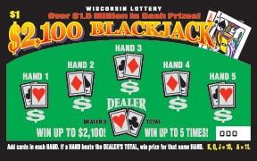 $2,100 Blackjack instant scratch ticket from Wisconsin Lottery - unscratched