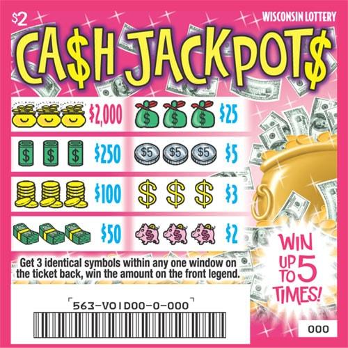 Cash Jackpots instant scratch ticket from Wisconsin Lottery - unscratched