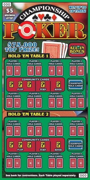Championship Poker instant scratch ticket from Wisconsin Lottery - unscratched
