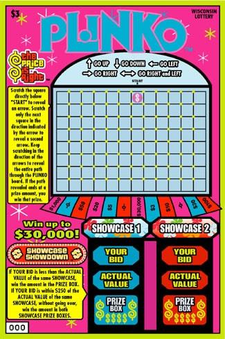 Plinko instant scratch ticket from Wisconsin Lottery - unscratched
