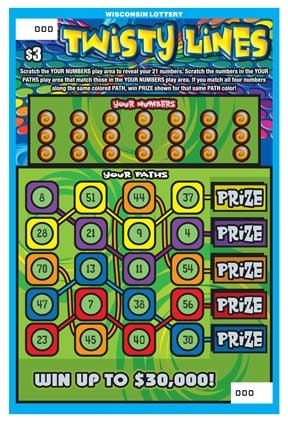 Twisty Lines instant scratch ticket from Wisconsin Lottery - unscratched