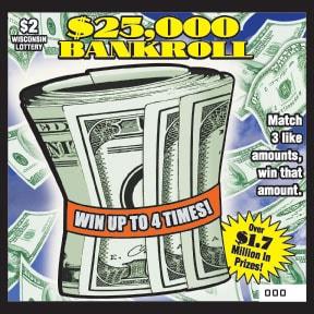 $25,000 Bankroll instant scratch ticket from Wisconsin Lottery - unscratched
