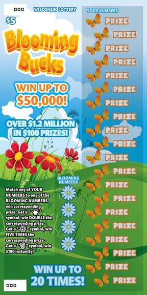 Blooming Bucks instant scratch ticket from Wisconsin Lottery - unscratched