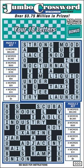 Jumbo Crossword instant scratch ticket from Wisconsin Lottery - unscratched