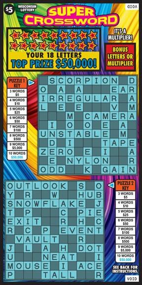 Super Crossword instant scratch ticket from Wisconsin Lottery - unscratched
