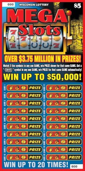 Mega Slots instant scratch ticket from Wisconsin Lottery - unscratched