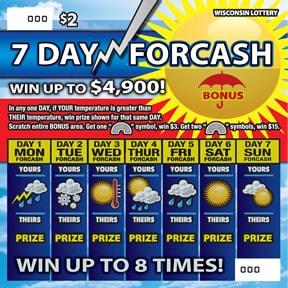 Seven Day Forcash instant scratch ticket from Wisconsin Lottery - unscratched