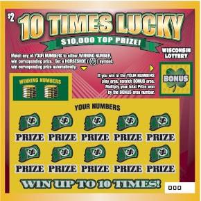 10 Times Lucky instant scratch ticket from Wisconsin Lottery - unscratched