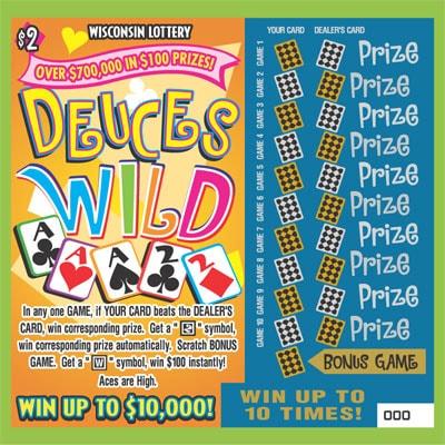 Deuces Wild instant scratch ticket from Wisconsin Lottery - unscratched