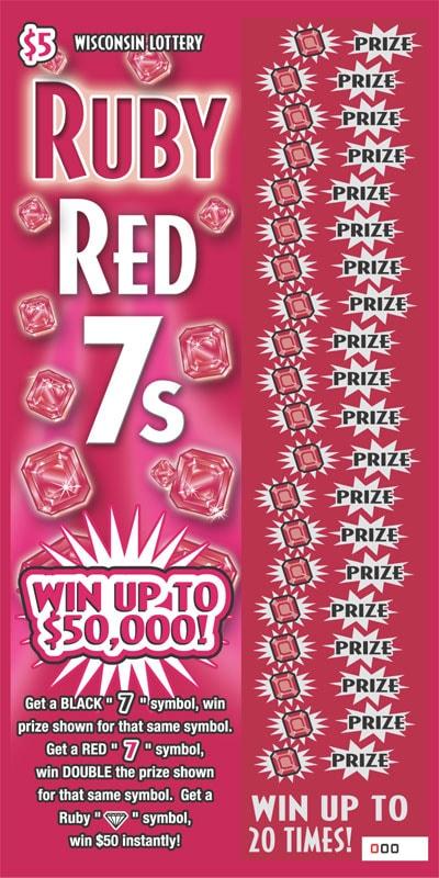Ruby Red 7's instant scratch ticket from Wisconsin Lottery - unscratched