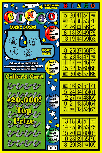 Bingo instant scratch ticket from Wisconsin Lottery - unscratched