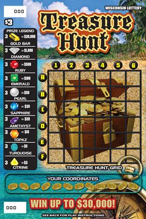 Treasure Hunt instant scratch ticket from Wisconsin Lottery - unscratched
