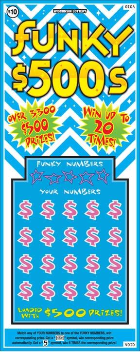 Funky $500s instant scratch ticket from Wisconsin Lottery - unscratched