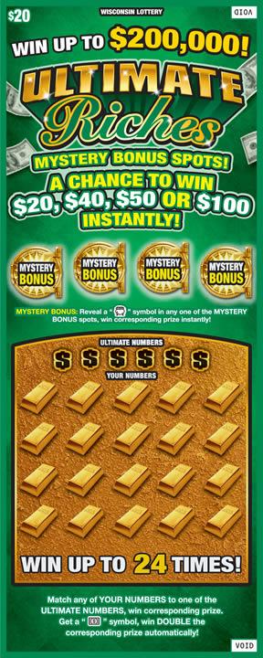 Ultimate Riches instant scratch ticket from Wisconsin Lottery - unscratched