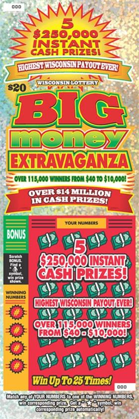 Big Money Extravaganza instant scratch ticket from Wisconsin Lottery - unscratched