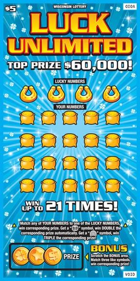 Luck Unlimited instant scratch ticket from Wisconsin Lottery - unscratched