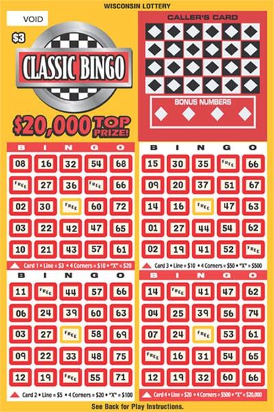 Classic Bingo instant scratch ticket from Wisconsin Lottery - unscratched