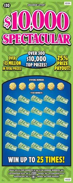 $10,000 Spectacular instant scratch ticket from Wisconsin Lottery - unscratched
