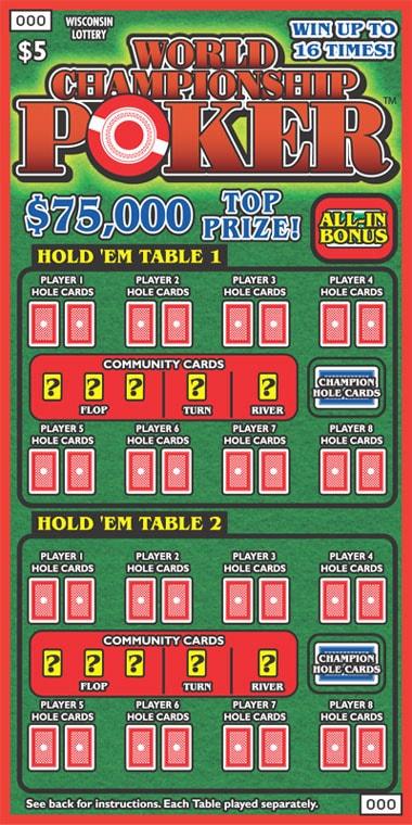 World Championship Poker instant scratch ticket from Wisconsin Lottery - unscratched