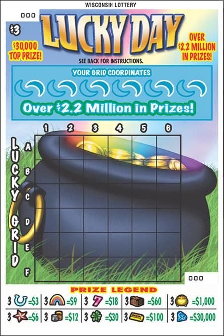 Lucky Day instant scratch ticket from Wisconsin Lottery - unscratched