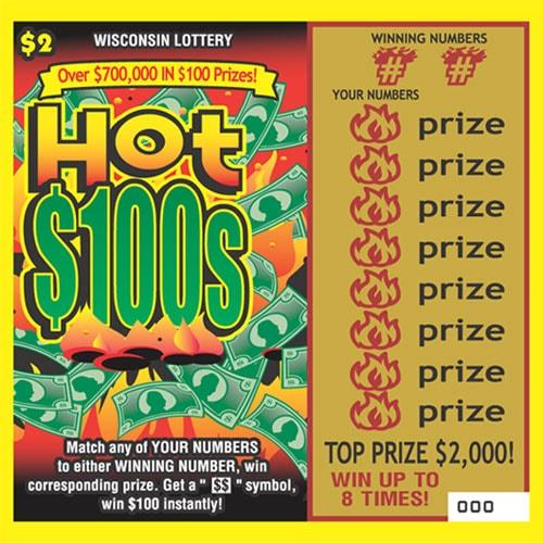 Hot 100s instant scratch ticket from Wisconsin Lottery - unscratched