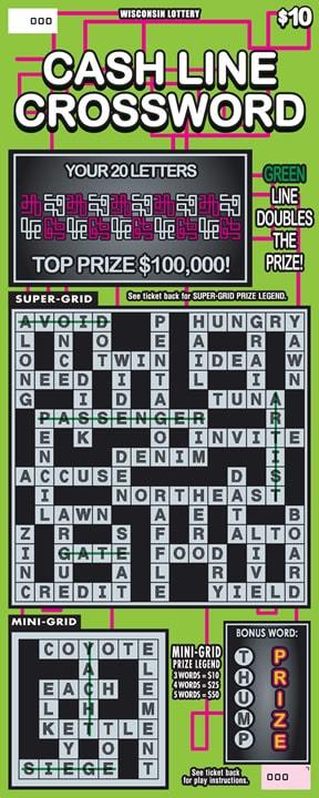 Cash Line Crossword instant scratch ticket from Wisconsin Lottery - unscratched