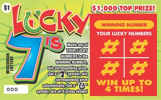 Lucky 7's instant scratch ticket from Wisconsin Lottery - unscratched