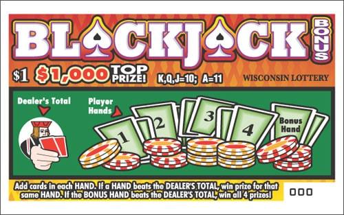 Blackjack Bonus instant scratch ticket from Wisconsin Lottery - unscratched
