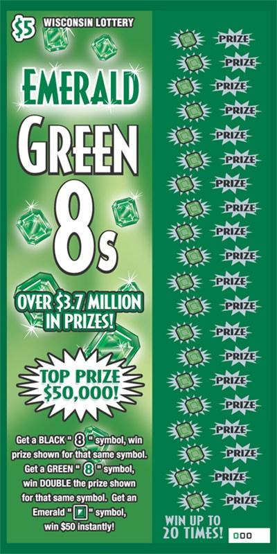 Emerald Green 8s instant scratch ticket from Wisconsin Lottery - unscratched