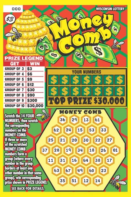 Money Comb instant scratch ticket from Wisconsin Lottery - unscratched