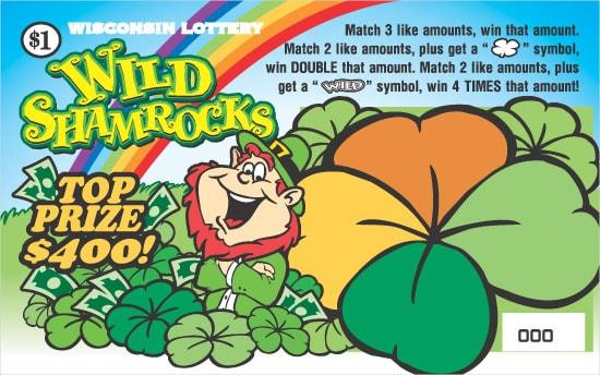 Wild Shamrocks instant scratch ticket from Wisconsin Lottery - unscratched