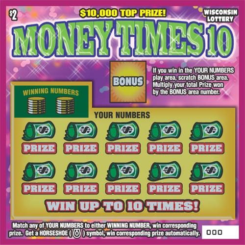 Money Times 10 instant scratch ticket from Wisconsin Lottery - unscratched